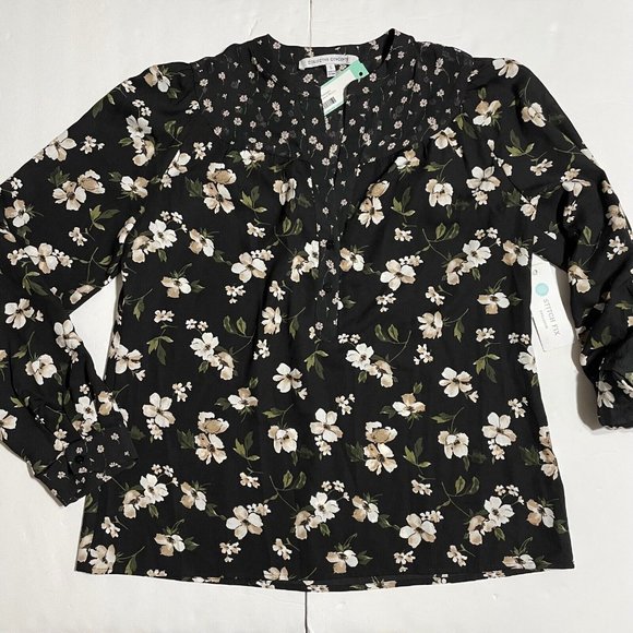Ditsy Floral Cottagecore Henley Blouse NWT S Womens Chiffon Woven Peasant Boho - Picture 3 of 11